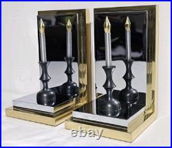 Rare Hollywood Regency Reflecting Candle Bookends Brass & Silver Very Heavy Rare Hollywood Regency Reflecting Candle Bookends Brass & Silver Very Heavy