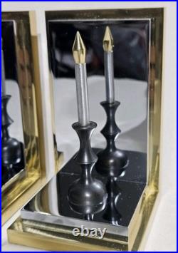 Rare Hollywood Regency Reflecting Candle Bookends Brass & Silver Very Heavy