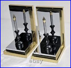 Rare Hollywood Regency Reflecting Candle Bookends Brass & Silver Very Heavy