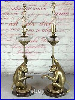Rare Pair Vintage Monkey Lamps Brass (Very heavy)