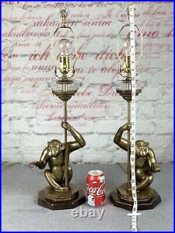 Rare Pair Vintage Monkey Lamps Brass (Very heavy)