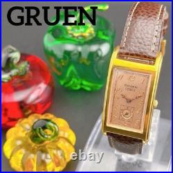 Rare Very Good GRUEN Curvex Pink Quartz Men's Wristwatch Retro Authentic