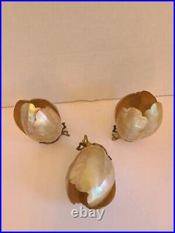 Rare Very Hard To Find 1920s Antique Shell Light Clips With Brass Fittings