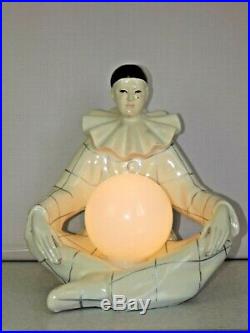Rare Very Large French 1! 930s White Pierrot Clown Plaster Figure Ball Lamp 1974