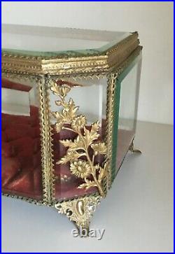 Rare, Very Large French Antique Nap III Display Box Bevelled Glass & Brass -1870