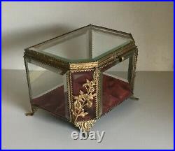 Rare, Very Large French Antique Nap III Display Box Bevelled Glass & Brass -1870