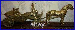 Rare Very Large Solid Brass Horse And Landau Carriage With Removable People