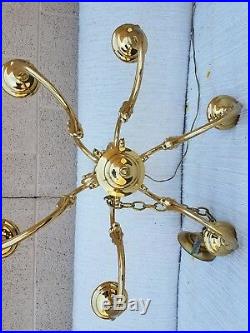 Rare Very Nice Heavy Duty 6-Arm Cast Brass Chandelier/Hanging Lamp