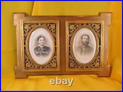 Rare Very Old Double Photo Frame 19th Century Bronze Chiseled Brass 2nd Empire