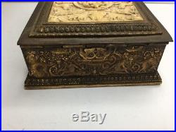 Rare Very Ornate Victorian Trinket /Casket Dresser Box Repousse Brass & Bone