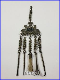 Rare Victorian Chatelaine With 5 Implementes & 7 Turquoise Stones Very Unique