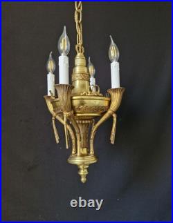 Rare Vintage Antique French Brass Chandelier Ceiling Light 4 Arms Very beautiful