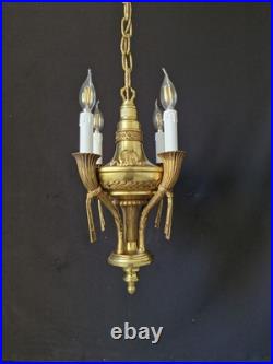 Rare Vintage Antique French Brass Chandelier Ceiling Light 4 Arms Very beautiful