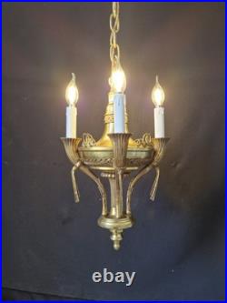 Rare Vintage Antique French Brass Chandelier Ceiling Light 4 Arms Very beautiful