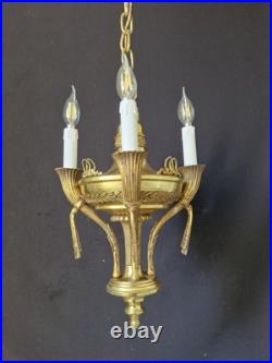 Rare Vintage Antique French Brass Chandelier Ceiling Light 4 Arms Very beautiful