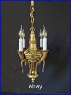 Rare Vintage Antique French Brass Chandelier Ceiling Light 4 Arms Very beautiful