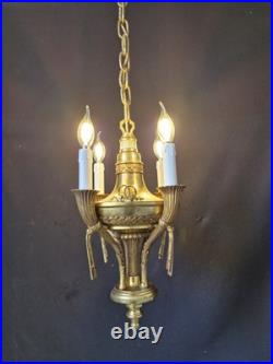 Rare Vintage Antique French Brass Chandelier Ceiling Light 4 Arms Very beautiful