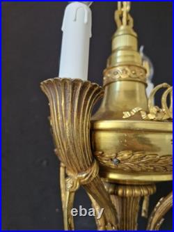 Rare Vintage Antique French Brass Chandelier Ceiling Light 4 Arms Very beautiful
