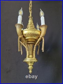 Rare Vintage Antique French Brass Chandelier Ceiling Light 4 Arms Very beautiful