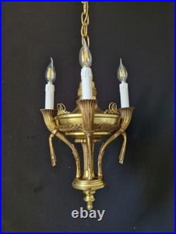 Rare Vintage Antique French Brass Chandelier Ceiling Light 4 Arms Very beautiful
