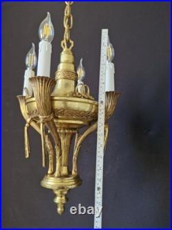 Rare Vintage Antique French Brass Chandelier Ceiling Light 4 Arms Very beautiful