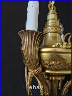 Rare Vintage Antique French Brass Chandelier Ceiling Light 4 Arms Very beautiful