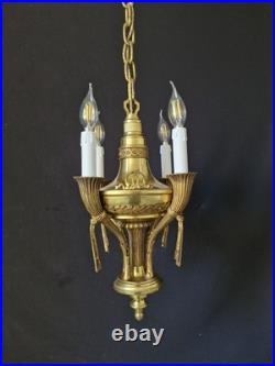 Rare Vintage Antique French Brass Chandelier Ceiling Light 4 Arms Very beautiful
