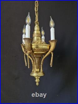 Rare Vintage Antique French Brass Chandelier Ceiling Light 4 Arms Very beautiful