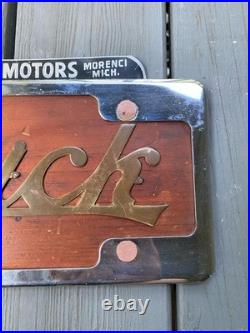 Rare Vintage Buick Brass & Wood w Frame Topper License Plate Booster Very Unique