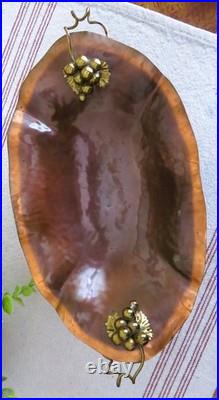 Rare Vintage MCM Copper Brass GRAPES Footed Console Bowl Dish Italy VERY NICE