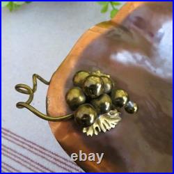 Rare Vintage MCM Copper Brass GRAPES Footed Console Bowl Dish Italy VERY NICE