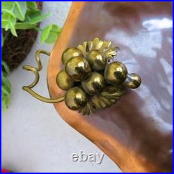Rare Vintage MCM Copper Brass GRAPES Footed Console Bowl Dish Italy VERY NICE