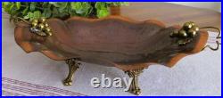 Rare Vintage MCM Copper Brass GRAPES Footed Console Bowl Dish Italy VERY NICE