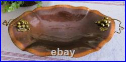 Rare Vintage MCM Copper Brass GRAPES Footed Console Bowl Dish Italy VERY NICE