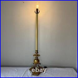 Rare Vintage Solid Brass Bouillotte Desk Lamp Koi Fish Base Candle VERY TALL