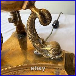 Rare Vintage Solid Brass Bouillotte Desk Lamp Koi Fish Base Candle VERY TALL