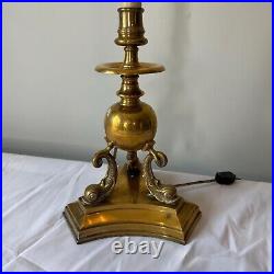 Rare Vintage Solid Brass Bouillotte Desk Lamp Koi Fish Base Candle VERY TALL