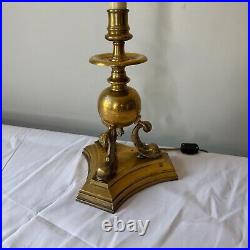 Rare Vintage Solid Brass Bouillotte Desk Lamp Koi Fish Base Candle VERY TALL