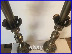 Rare pair of unique mid century Very tall solid brass modern lamps Vintage 60's