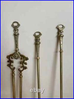 Set Of Antique Victorian Quality Ornate Brass Fire Irons 19th Century Very Rare