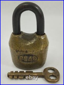 Solid Brass and Steel PEAR Old Lock and Key Very Rare