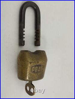 Solid Brass and Steel PEAR Old Lock and Key Very Rare