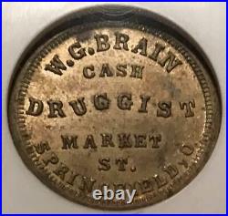 Springfield OH830A-11b R8 NGC MS-64 W. G. Brain Cash Druggist Very Rare Brass