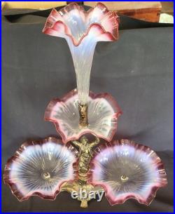 Stunning & Very Rare Vintage Glass & Brass 3 Tier Epergne Showpiece Centerpiece