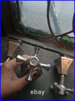 Superb Pair Of Art Deco Chrome Plated Taps Heavy Brass Very Rare Item & Design