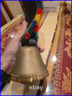 Swiss Switzerland Brass Cow Bell With Leather Strap Very Nice Rare 12