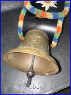Swiss Switzerland Brass Cow Bell With Strap Very Nice Rare Huge 22 Tall