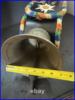 Swiss Switzerland Brass Cow Bell With Strap Very Nice Rare Huge 22 Tall