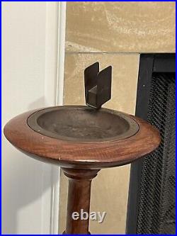 Turn of The Century Walnut Wood, Ash Tray Stand withRest. Brass Inlay. Very Rare