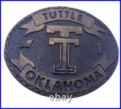 Tuttle Oklahoma OK Belt Buckle Magicast 1970s Brass VERY RARE Western Wear